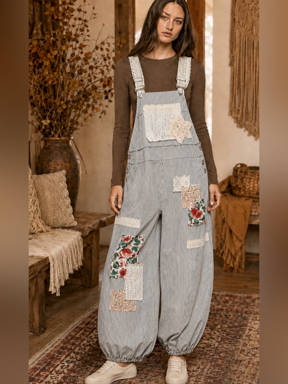 POL Striped Patchwork Jumpsuit
